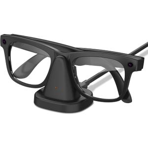 Geekria Charging Stand Dock Compatible with Ray-Ban Meta (Gen 1 & 2), Wayfarer, Headliner, Skyler, Oakley Meta HSTN, Portable Smart Glasses Charger Dock (Black)