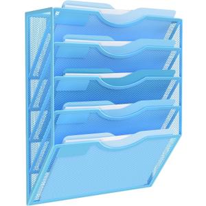 Kuntine.B Wall File Organizer Office Hanging Magazine Holder Wall File Organizer for Office Home (Blue, 5 Tier)