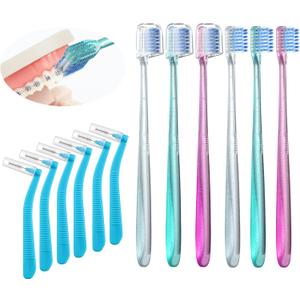 Fregum V-Shaped Orthodontic Toothbrush for Braces, with 6 Interdental Brushes, Soft Bristles, 6 Count