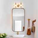 Brushed Antique Brass Bathroom Vanity Light Fixture Vintage Style - 2 Light G9 Bulb Compatible, 17" Wide Bathroom Lighting Over Mirror with Hand-Etched Glass Shades, Easy Mount for Makeup Area