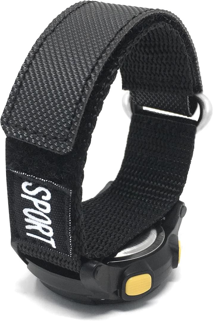 Bandini Nylon Sports Watch Band Strap - 20mm, 22mm, 18mm, 24mm, 26mm - Hook Loop & Fastening - Waterproof - Black, Red, Blue, Green, Orange (Black / Stainless Steel Clasp)