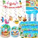 Teenyyou 148 Pcs Christmas in July Party Decor Summer Christmas Decoration Summer Party Supplies with Disposable Tablecloths Plates Cups Napkins Forks Spoons Banners for Xmas Pool Favors