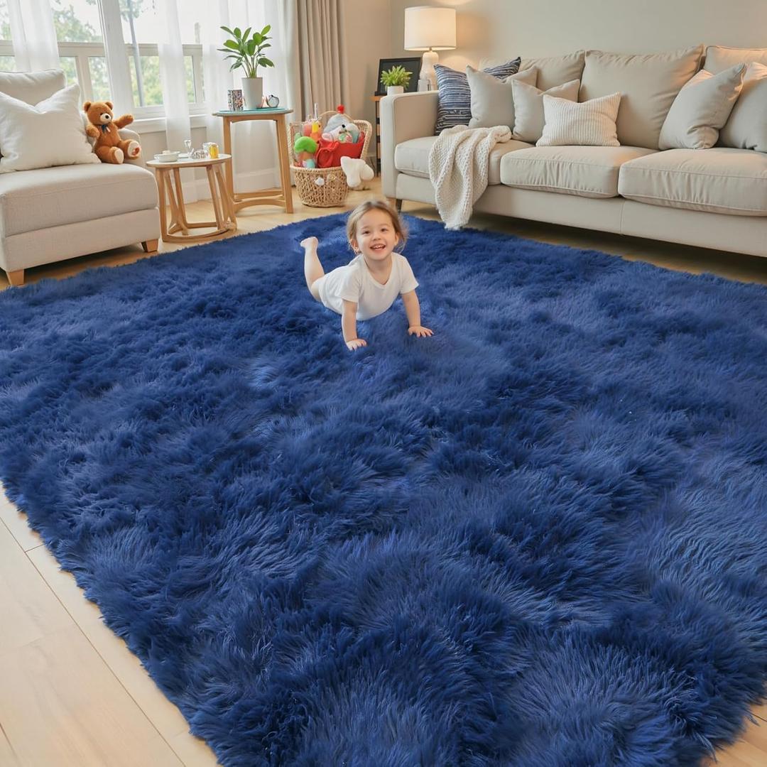 8x10 Area Rugs for Living Room Bedroom, Large Area Rug Shaggy Carpet Soft Plush Furry Bedside Rug, Rugs for Home Decor (Royal Blue, 8 x 10)