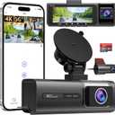 3 Channel 4K Dash Cam Front and Rear with Cabin, 4K+1080P+1080P Dash Cam with 5GHz Wi-Fi & App Control. Built-in: 64GB Card, 3.16" IPS Screen, GPS, G-Sensor, 24H Parking Mode & Loop Recording. (Silver)