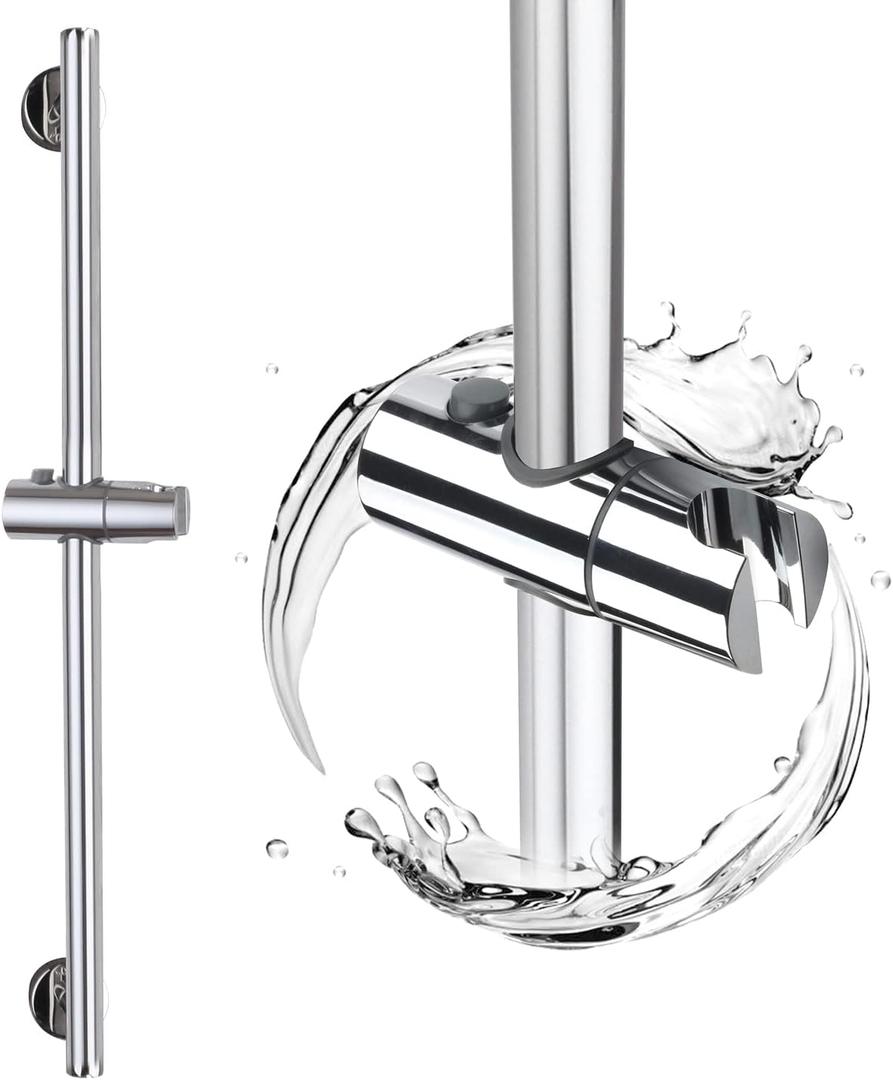 Chrome Shower Slide Bar, Bathroom Shower Slide Bar with Adjustable Handheld Shower Holder, Stainless Steel Slide Slide Bar Wall Mount