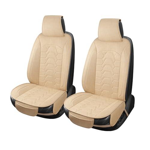 Linen Car Seat Covers Breathable Cloth Fabric Front Seat Protectors Automotive seat Covers Universal Fit for Most Cars Vans SUVs and TrucksBlack2PCS