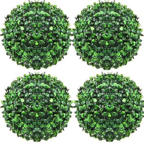 Hotop 4 Pcs 7 Inches Artificial Plant Topiary Ball 4 Layers Garden Spheres Boxwood Balls Artificial Topiaries Spheres Decorative Plants for Backyard, Balcony, Garden, Wedding, Indoor Outdoor Decor
