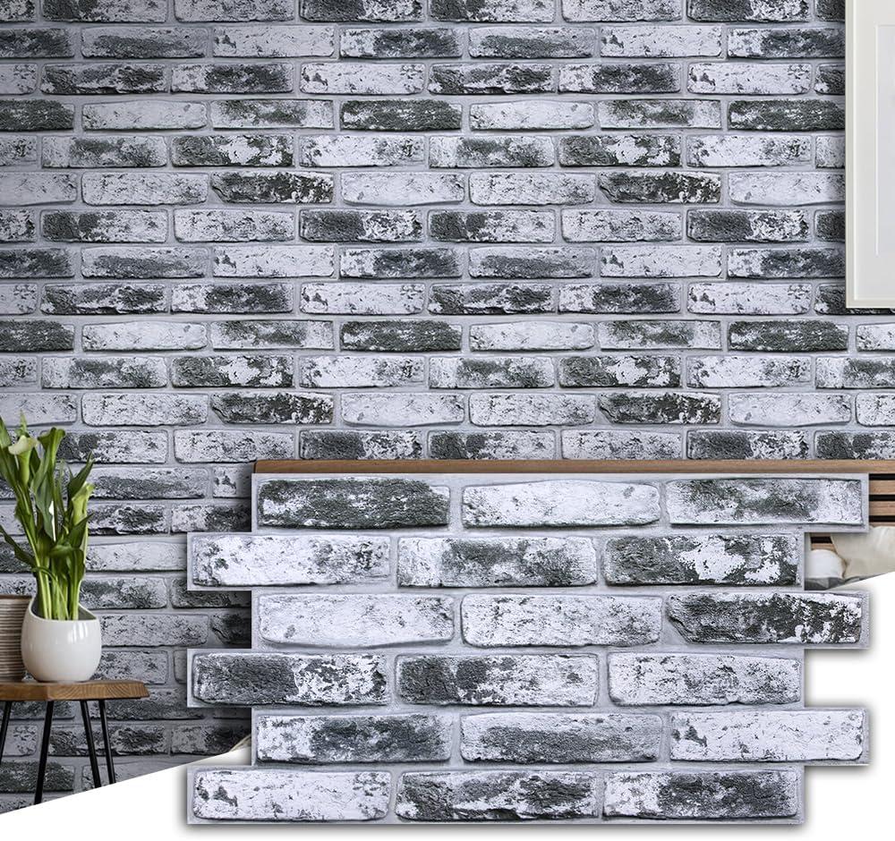 Commomy Faux Brick 3D Wall Panels - 12 pcs of 22.8" x 11.8" Thin & UrltraLight Peel and Stick Tile Whitewash Brick Tiles Printable for Kitchen, Bedroom,Living Room,TV Background,RVCovers 22.48 sq.ft