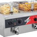 CROSSON 12L Dual Tank Countertop Electric Deep Fryer with Drain,Solid Basket and Lid for Restaurant and Home Use 120V,3600W Stainless Steel Commercial Deep Fryer (EF-6V-2)