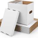 CRUGLA Comic Book Storage Boxes, 7 Pack White Cardboard Comic Book Box Set with Lids, Handles and Dividers