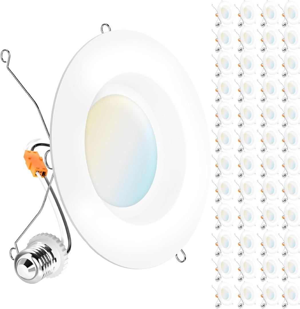 Sunco 48 Pack 6 Inch LED Can Lights, Retrofit Recessed Lighting, Smooth Trim, 965 LM, 13W (75W Equivalent), Selectable CCT 2700K/3000K/3500K/4000K/5000K, Dimmable, Damp Rated UL.