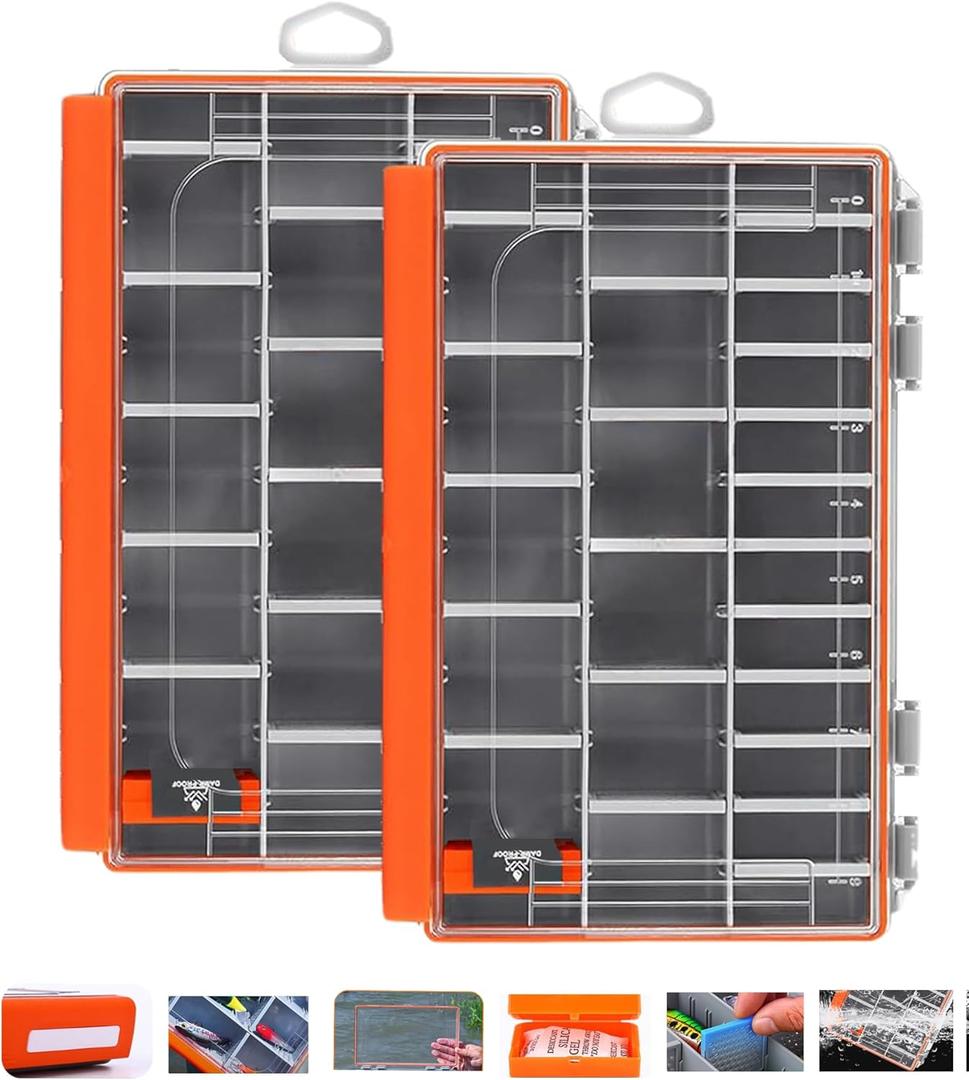 tackle box waterproof storage organizer 2Pack 3600 Fishing boxes Tray With Removable Dividers Lure Boxs Terminal container (3600 2PC orange)