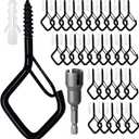 30 Pcs Outdoor Hooks for String Lights,Screw Hooks for Hanging Plants,Ceiling Hooks with Safety Buckle,Square Hanger for Wind Chimes,Bird Feeder,Lanterns,Christmas Decorations (Black)
