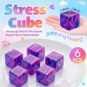 6 Pcs Stress Cube Bulk Swirl Ice Cube Stress Ball for Adults Anxiety Relief Soft Squeeze Sensory Square Ball for ADHD Prizes Goodie Bag Stuffers Party Favors (Purple)
