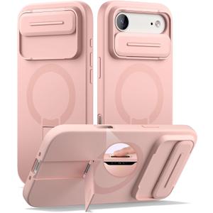 SURITCH for iPhone Air Case with Camera Control Cover, Camera Slide Cover and Adjustable Kickstand, Compatible with MagSafe, Shockproof Bumper Protective Cases for iPhone 17 Air 6.5 Inch, Pink