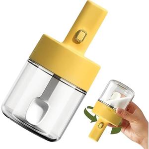 Glass Seasoning Jar with Retractable Spoon and Lid for Spice, Sugar, Salt and Pepper, Kitchen Counter Food Storage, Condiment Pot 9.3oz/275 ml (White) (Yellow)