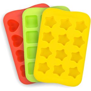 HANZE 3 Pack Candy Chocolate Molds, Silicone Ice Cube Moulds, DIY Mold Use for Cake Jelly Gummy Pudding and Ice Cube Tray Including Hearts Stars Squares Round Mini Muffin Pan