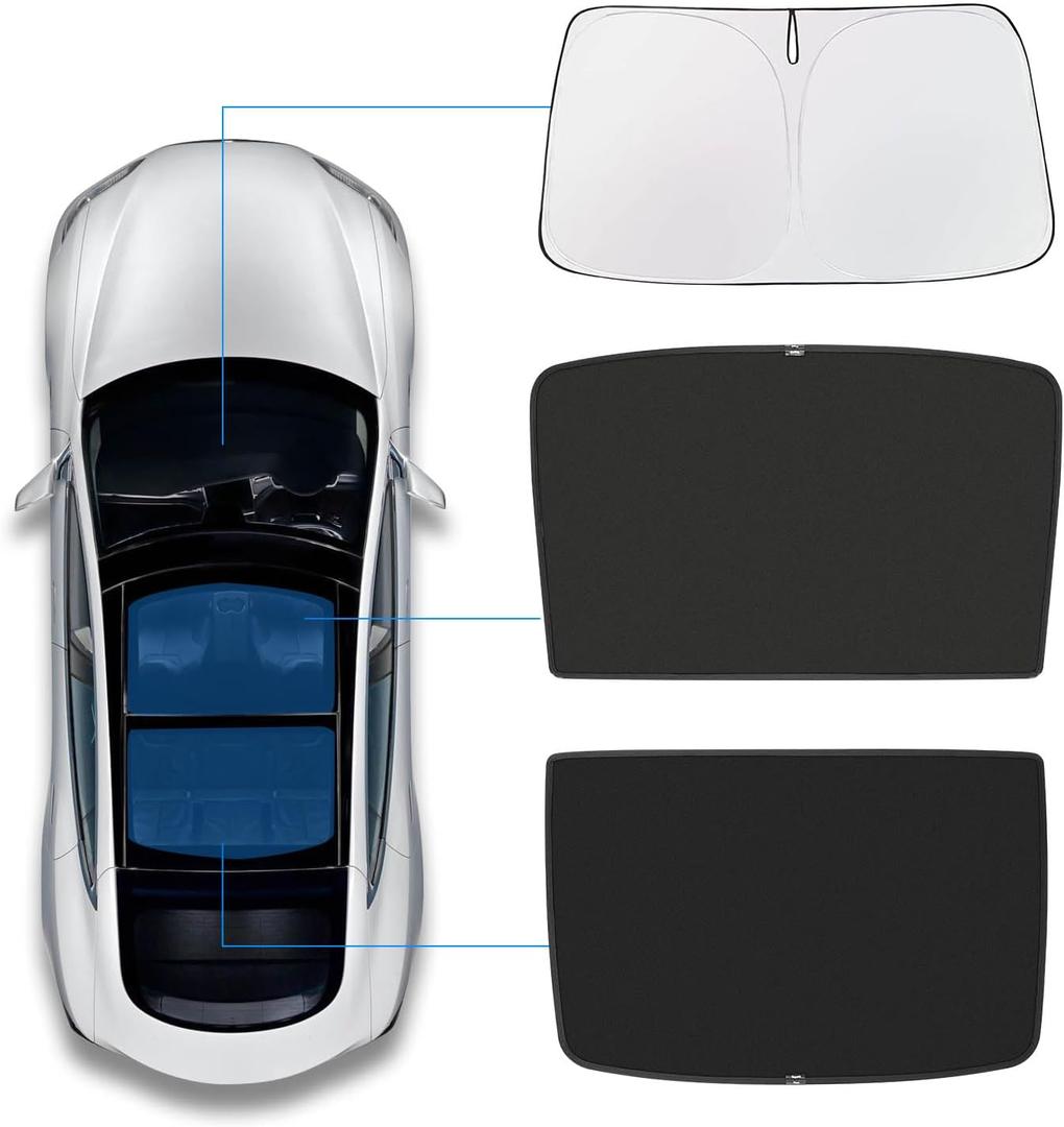 for Tesla Model Y Sunshade Roof Sunroof Shade 2025 2024 2023 2022 2021 2020(Ice Black) & Tesla Model Y Windshield Sunshade Front Window Sun Shade Block UV Rays Heat, Not Suitable for Tesla Juniper