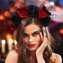 Woeoe Halloween FLower Headband Spider Day of The Dead Floral Hairband Bat Costume Party Headpiece for Women and Girls