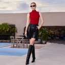 wetkiss Low Heel Knee High Boots for Women Regular Calf Friendly Side Zipper Almond Toe Faux Leather Comfortable Boots for Walking, Dancing, Standing for Long Periods With No Pain (7.5)