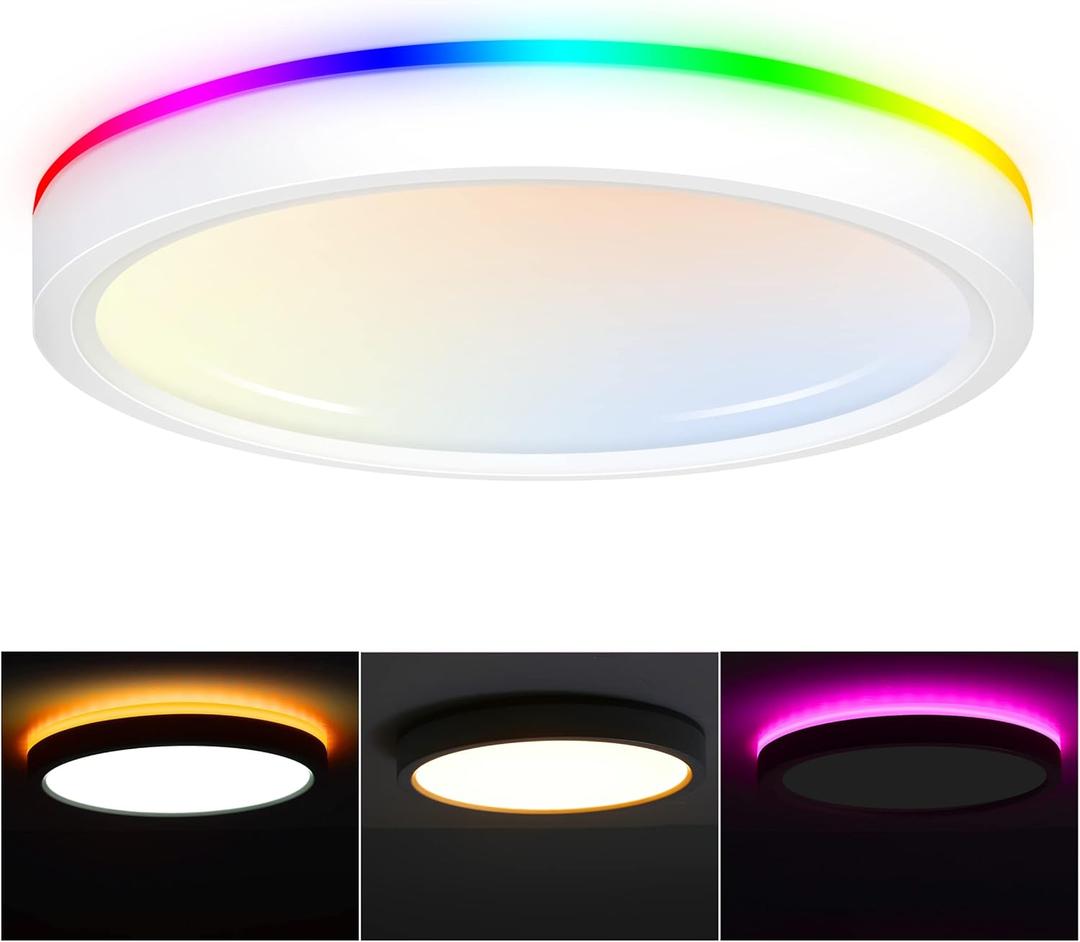 CLOUDY BAY 8 Inch LED Smart Ceiling Light,Flush Mount Ceiling Fixture,15W 2700-6500K CCT,2W RGB,Compatible with Alexa and Google Home Assistant,White Finish