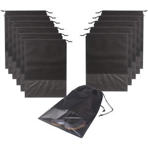 12PCS Travel Shoe Bags with Rope for Men and Women Large Shoes Pouch Storage Packing Organizers, Black