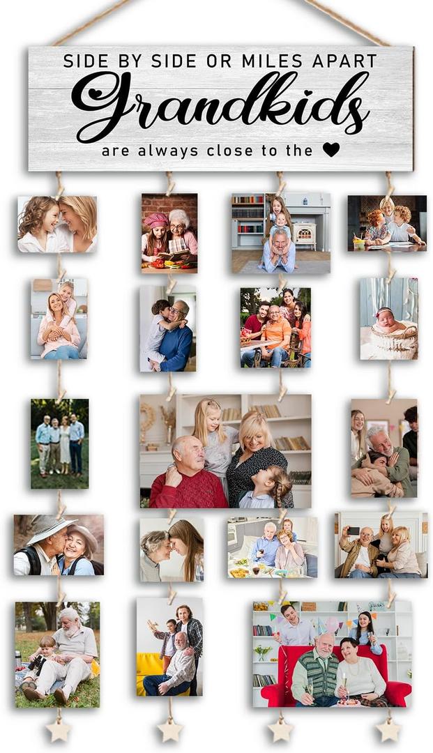 Orchroma Grandma Gifts,Grandkids Picture Frames Collage Wall Decor,Grandchildren Photo Board,Hanging Photo Display with Clips,Side by Side or Miles Apart Grandkids,Home Living Room Bedroom Decor