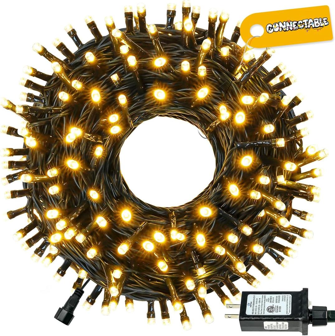 Connectable 100LED 42Ft 13Modes Christmas String Lights Outdoor Indoor | Extendable Green Wire Warm White Christmas Tree Lights with Timer | Twinkle Fairy Light Plug in for Xmas Tree (Warm White)