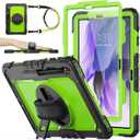SEYMAC stock Case for Samsung Galaxy Tab S7 FE / S8 Plus 5G Case 12.4'' with Screen Protector Pencil Holder [360 Rotating Hand Strap] &Stand, Drop-Proof, Green/Black