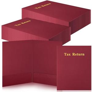 Harloon 40 Pcs Tax Return Folders 12 x 9 Inches 2 Pocket Folders Bulk Gold Foil Stamped Heavyweight Folder, Holds 8 x 11 Inches Letter Size Paper(Red,Cardboard)