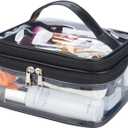 Double Layer Clear Cosmetic Bag Makeup Bag, Waterproof Travel Toiletry Bag, Transparent PVC Hair & Nail Accessories Pouch Beach Bag Organizer (Black)