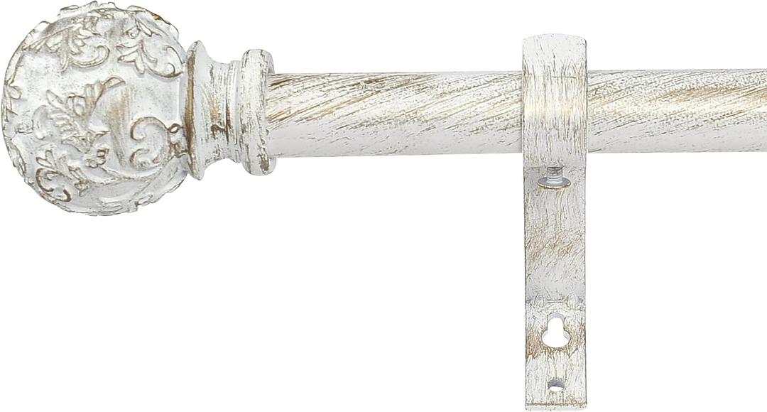 RYB HOME Small Window Curtain Rod Short, Easy Hanging Kitchen Drapery Rod with Mounting Set Ivy Pattern Ball Finials for Living Room Bedroom Bathroom, 28 to 48", White, 1 inch Diameter
