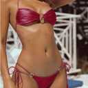 SOLY HUX Bathing Suit for Women Halter Ring Linked Tie Side Bikini Sets Two Piece Swimsuit Small