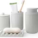 BosilunLife Light Grey Bathroom Accessories Set - Ceramic Bathroom Counter Soap Set Bathroom Decor Sets Accessories Bathroom Foam Soap Dispenser and Toothbrush Holder Set, Soap Dish, Apothecary Jars