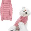 Turtleneck Small Dog Sweaters - Valentine Classic Cable Knitwear Winter Coat for Small Medium Dogs Male Female Puppy Dog Cold Weather Clothes Girls Boys, Light Pink, S/M