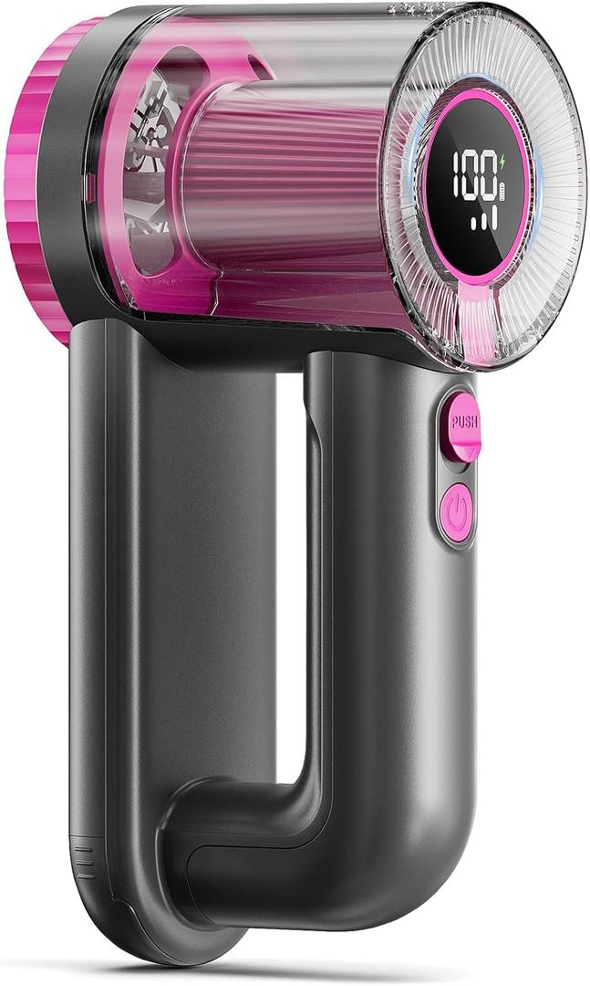 Rechargeable Fabric Shaver, 2-in-1 Lint Remover for Clothing, Furniture, Sweater with 6-Blade, 200ml Container, LED Display, 2000mAh USB-C, 3-Speed Lint Shaver Eliminates Fuzz & Pilling (Purple)