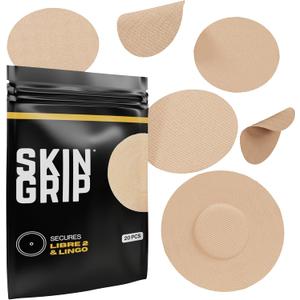 Skin Grip Freestyle Libre 2 Sensor Covers & Lingo CGM  Waterproof and Sweatproof Adhesive for 10-15 Days, Pre-Cut Medical Tape, Continuous Glucose Monitor Patch  20 Pack, Tan