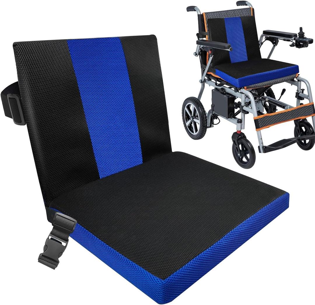 Soft Wheelchair Seat Cushion for Adults Washable Wheelchair Cushions for Seniors Wheelchair Pads Cushions Thick for Seat Non-Slip and Lumbar Support (Black + Blue)