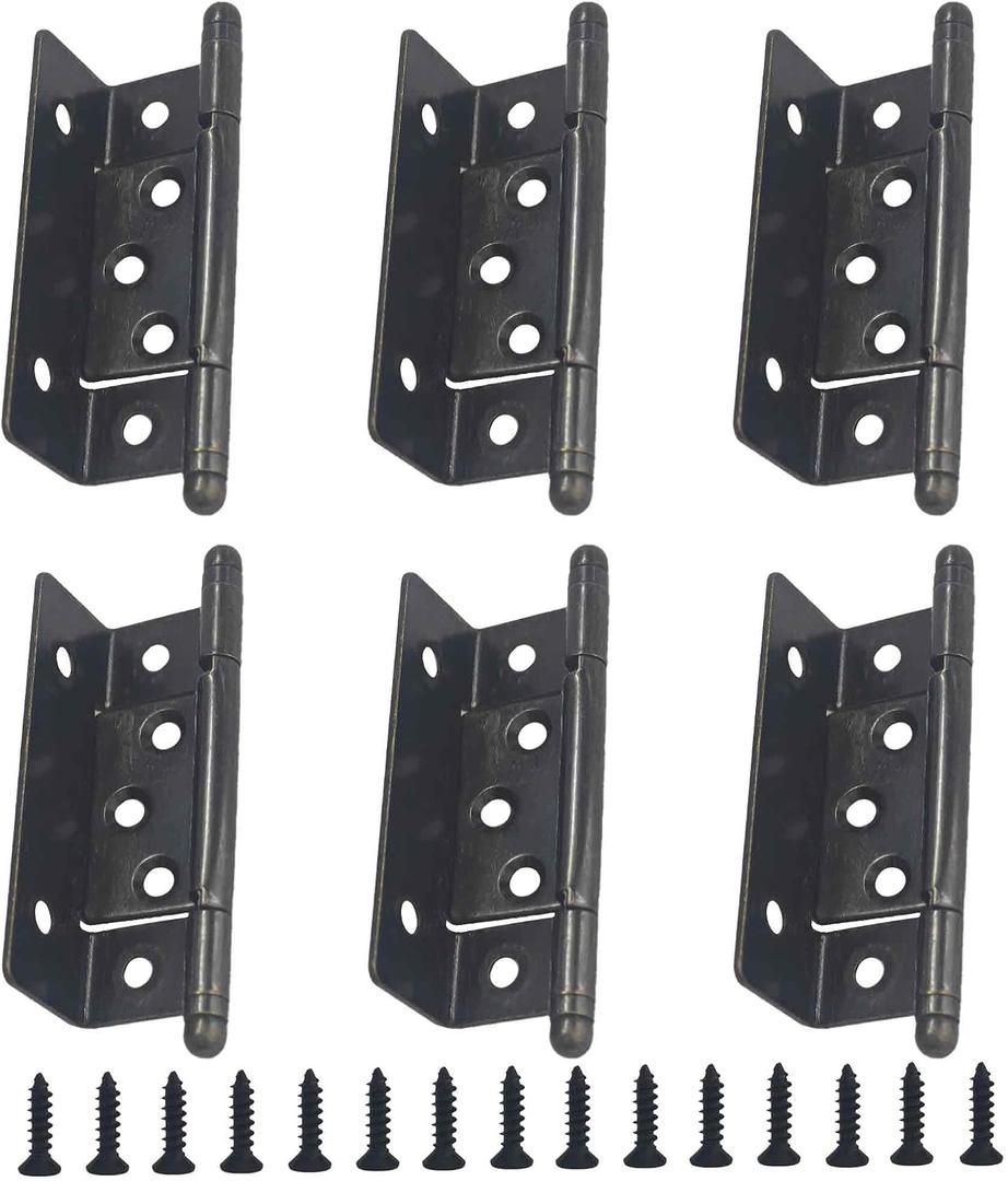 6Pcs Antique Bronze Full Inset Partial Wrap Cabinet Hinges, 3.5-Inch Semi-Wraparound Non-Mortise Hinges, Long Axis Tip Design for Vintage Furniture and Cabinet Doors(22mm Width)