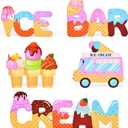 Ice Cream Wooden Table Decor Set of 5 Summer Party Dessert Theme Signs Sweet Treats Tiered Tray Kitchen Counter Birthday Decor