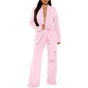 Elainone Women's Business Blazer Pants Set Dressy Professional Suits Wide Leg Office 2 Piece Outfit (XX-Large, Pink)