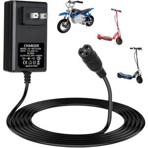 24V Electric Scooter Charger for Razor E300 E200 E150 E125 E100 MX350 Dirt Bike Pocket Mod Sports Mod Dirt Quad Motorcycle Razor Scooter Charger 3-Prong Inline Female Electric Battery Power Cord