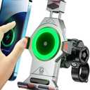 BRCOVAN Motorcycle Phone Mount with 15W Qi Wireless Charger & Vibration Dampener, Metal, Anti-Theft, Anti-Shake, Adjustable Motorcycle Handlebar Cellphone Holder Fit 4.7''-7.2'' Smartphones