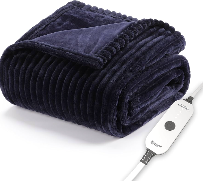 Sunbeam Electric Throw Royal Luxe Microplush Heated Blanket, 4 Heat Settings, 4-Hour Auto Shut-Off, Fast Heating, Warm and Cozy, Grey Rodeen Plaid, Queen