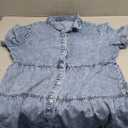 KDF Denim Dress for Women with Pockets Short Sleeve Babydoll Denim Shirt Dresses for Women 2026, Light Blue, L