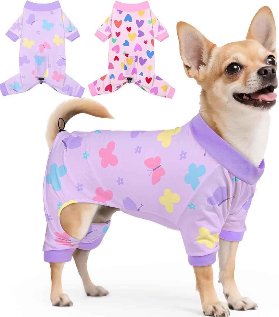 Glittme 2PACK Dog Pajamas Soft Dogs Clothes for X-Small Dogs Elastic Cats Apparel Breathable Dog Pjs for Puppy, X-Small