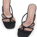 LAICIGO Womens Square Open Toe Flip Flops Stiletto Heels Strappy Thong Slide on Slingback Mules Sandals 8