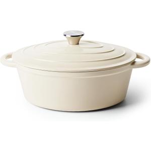 Oval Dutch Oven for Bread Baking, 4.5 Quart Non Stick Enameled Cast Iron Dutch Oven Pot with Lid, Oven Safe Oval Casserole with Lid up to 500F for Baking, Braising, Stews, Roasting (Beige)