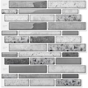 Art3d 10 Sheets Peel and Stick Brick Kitchen Backsplash Self-Adhesive Wall Tile Stone Design, Grey Marble, 12 x 12