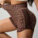 SHENHE Women's Leopard Workout Shorts High Waisted Tummy Control Gym Booty Shorts Coffee Brown Medium (Brown, M)